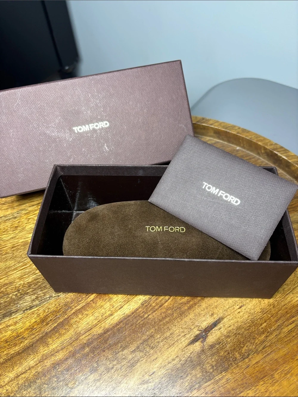 Tom Ford Brown Suede Eyewear Eyeglasses Case with Cleaning Cloth
